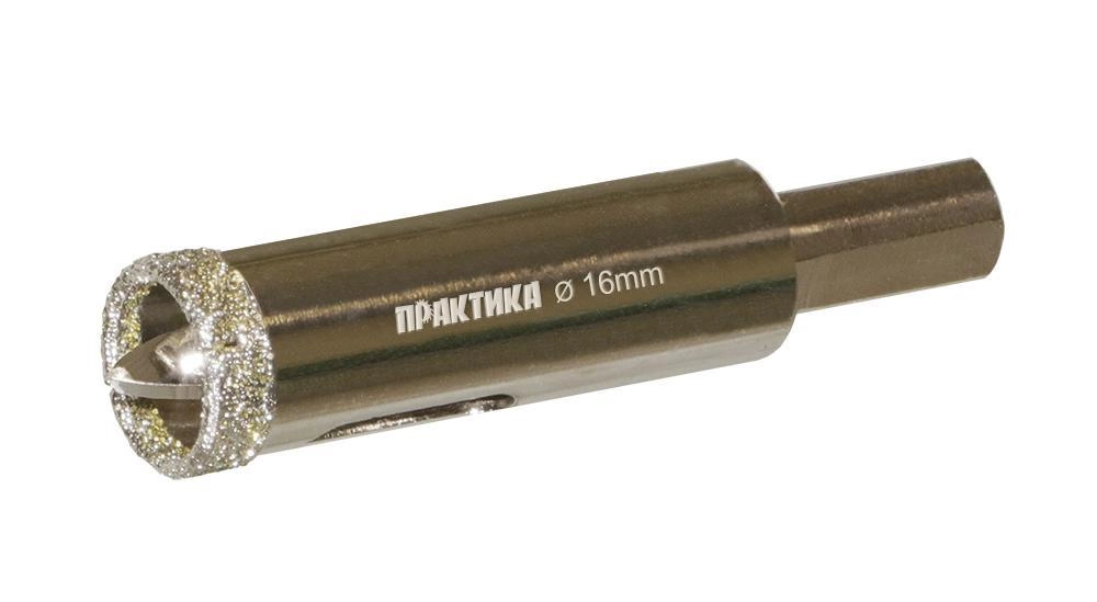 Коронка алмазная ПРАКТИКА Ф16х70мм цилиндрический Профи (917-552)