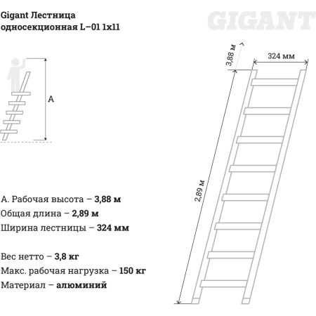 фото односекционная лестница gigant l-01-11