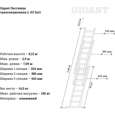 фото трехсекционная лестница gigant l-03 11 перекладин